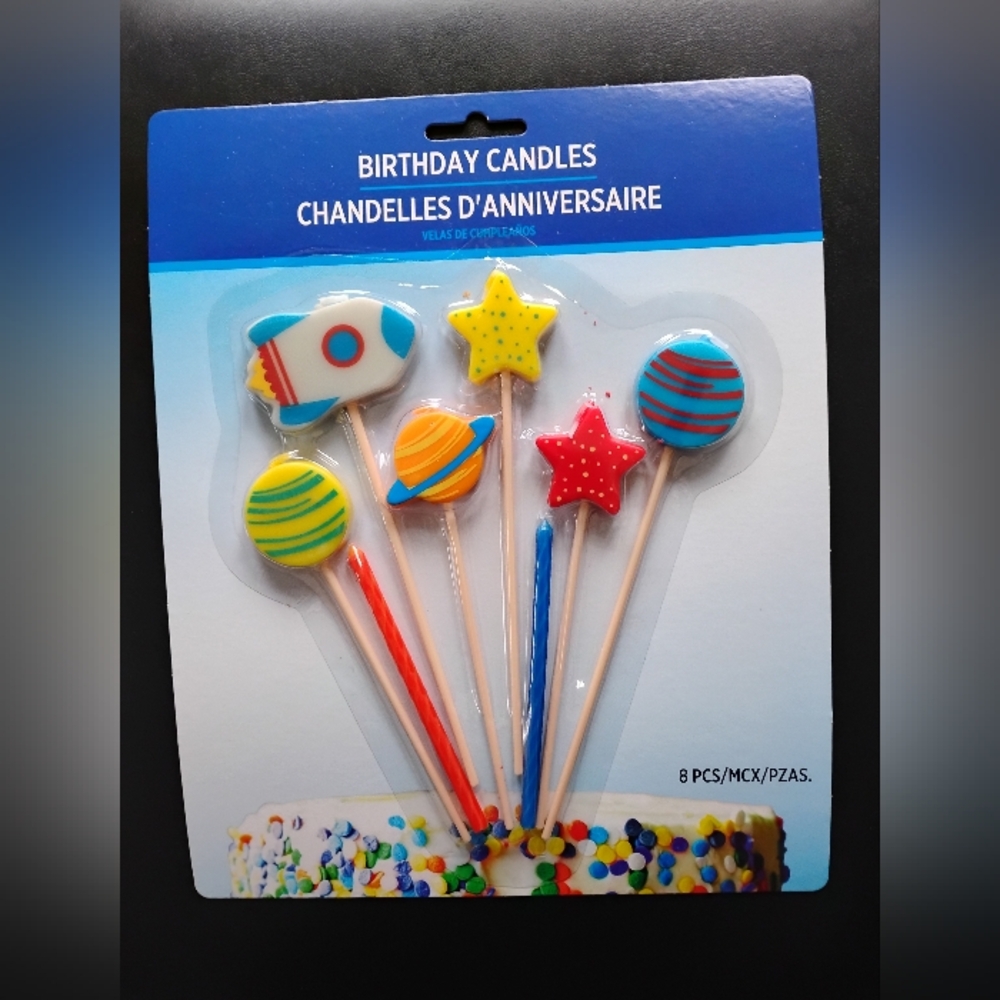 Multi-color Blast Off Birthday Candle Mix Eight Pieces New In Package